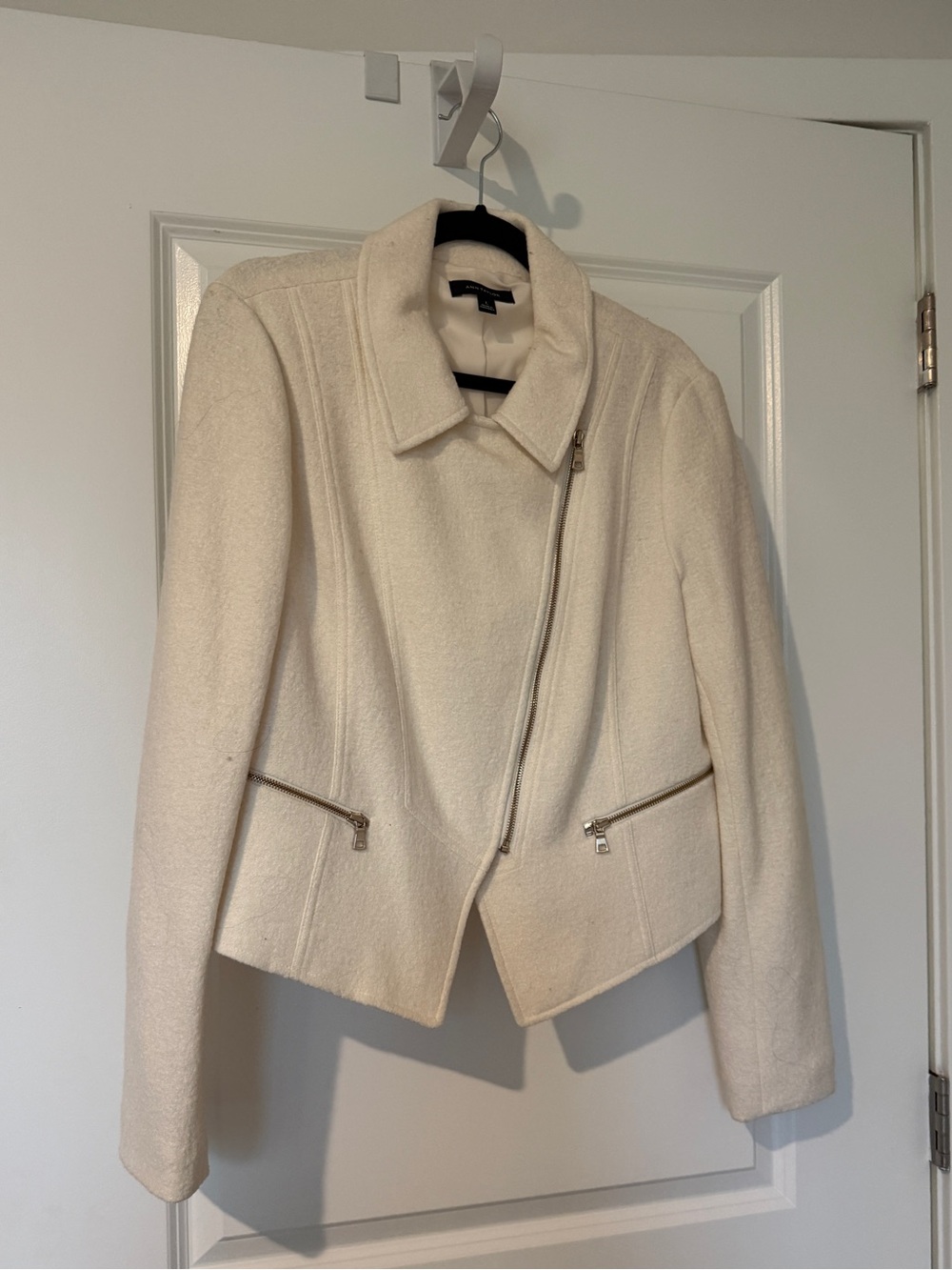Ann Taylor Wool-Blend Asymmetrical Zip Jacket - Cream